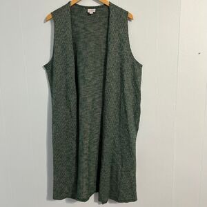 Lularoe Sleeveless‎ Long Vest Green Tan Geometric Pattern XL